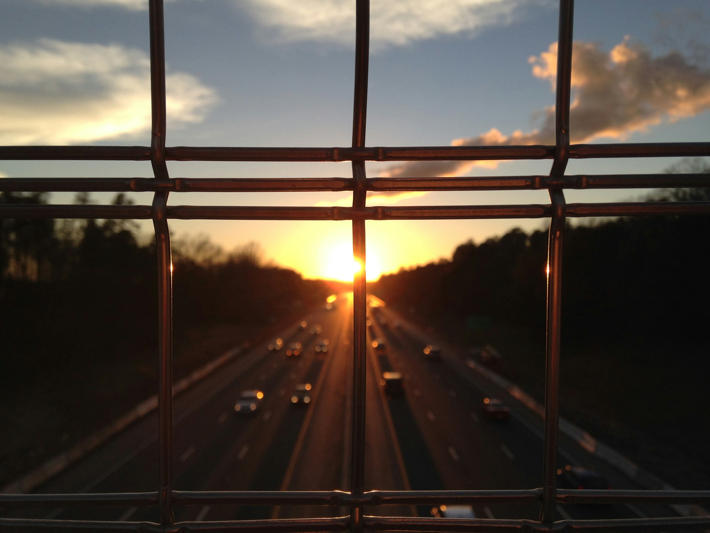 North Carolina highway viewed at sunset